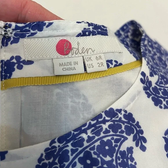 BODEN LIZZIE COTTON PREPPY PAISLEY BLUE & YELLOW SLEEVELESS MIDI DRESS SIZE 2 - Picture 9 of 15